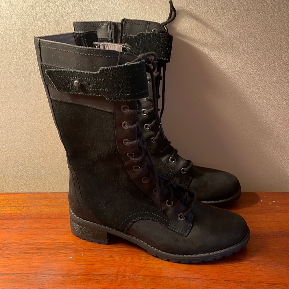 Timberland Women's Wenham Mid Zipper Black Leather Tall Winter Boots Style A11OV